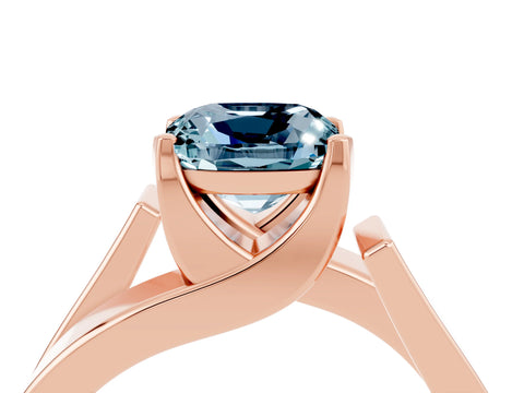 Rose gold Modern Tension Set Cushion Cut Aquamarine Solitaire Wide Band Ring_4