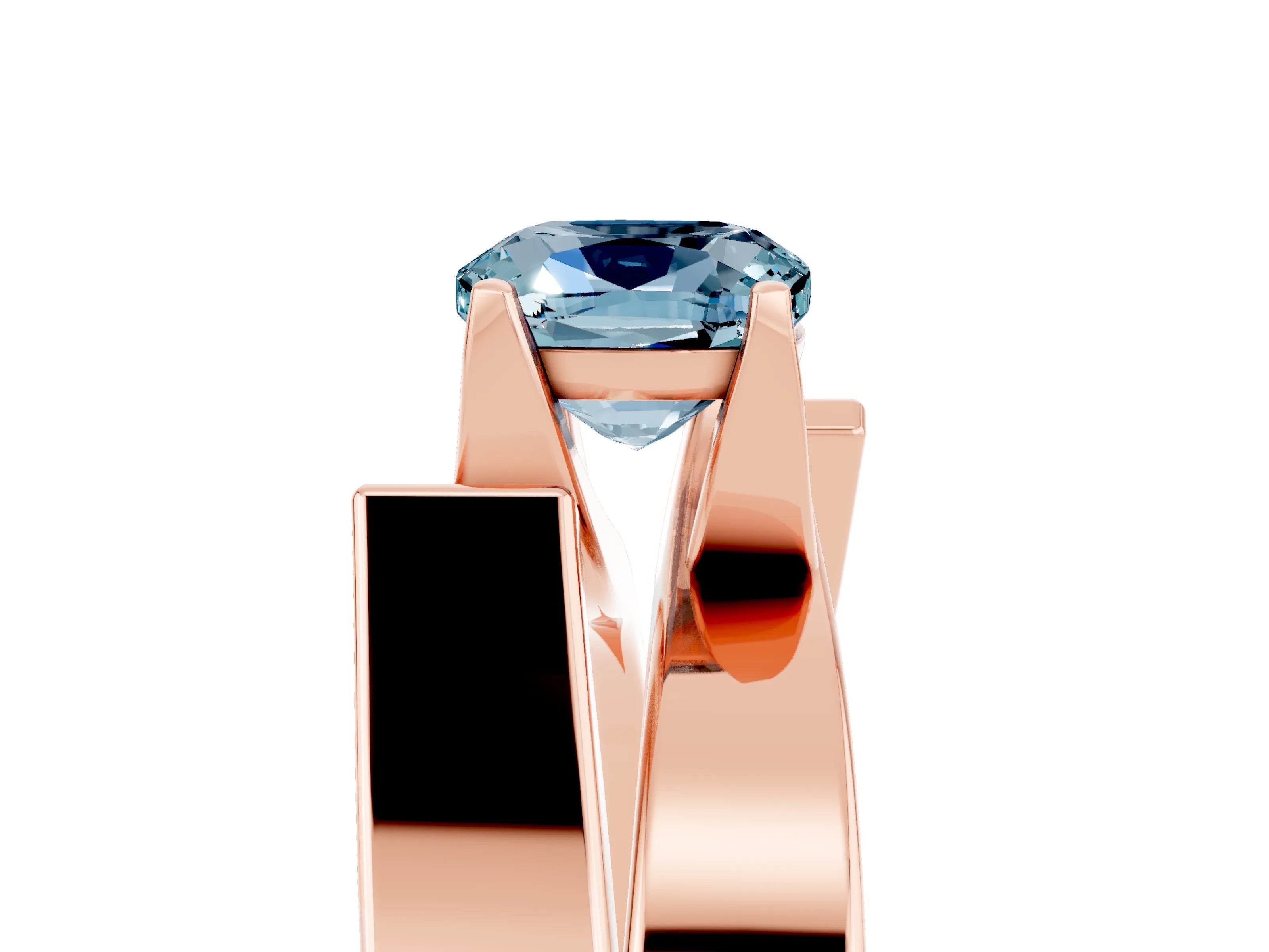 Rose gold Modern Tension Set Cushion Cut Aquamarine Solitaire Wide Band Ring_5