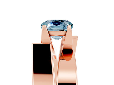 Rose gold Modern Tension Set Cushion Cut Aquamarine Solitaire Wide Band Ring_5