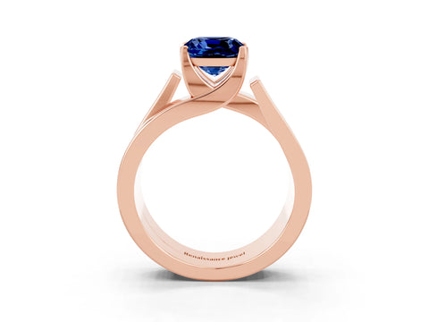 Rose gold Modern Tension Set Cushion Cut Blue Sapphire Solitaire Wide Band Ring_3
