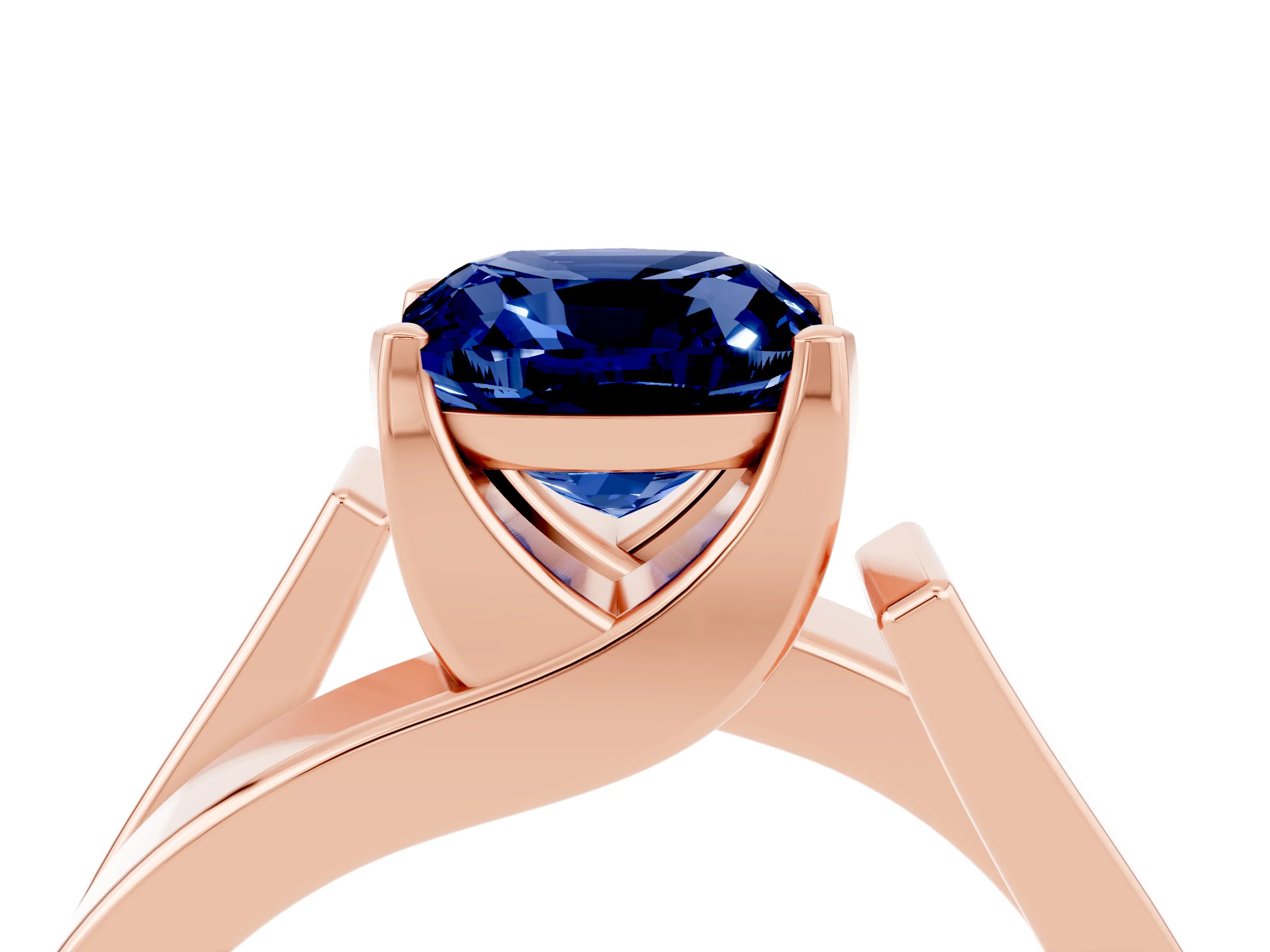 Rose gold Modern Tension Set Cushion Cut Blue Sapphire Solitaire Wide Band Ring_4