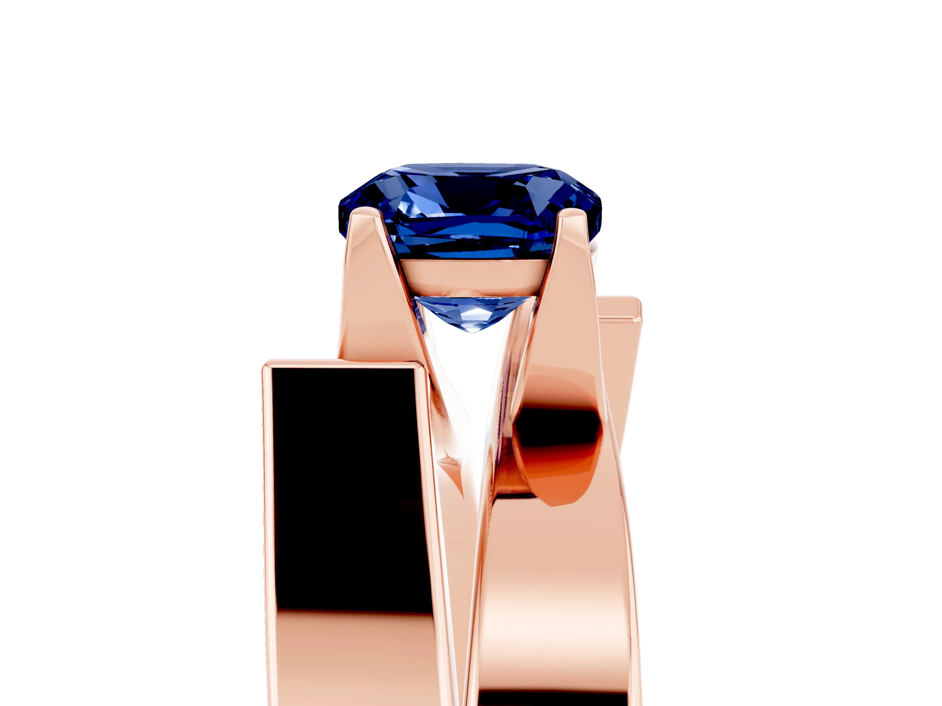Rose gold Modern Tension Set Cushion Cut Blue Sapphire Solitaire Wide Band Ring_5