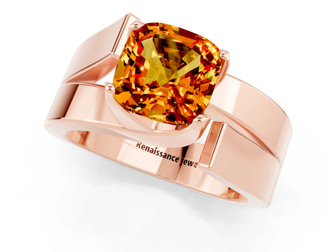 Rose gold Modern Tension Set Cushion Cut Citrine Solitaire Wide Band Ring_1
