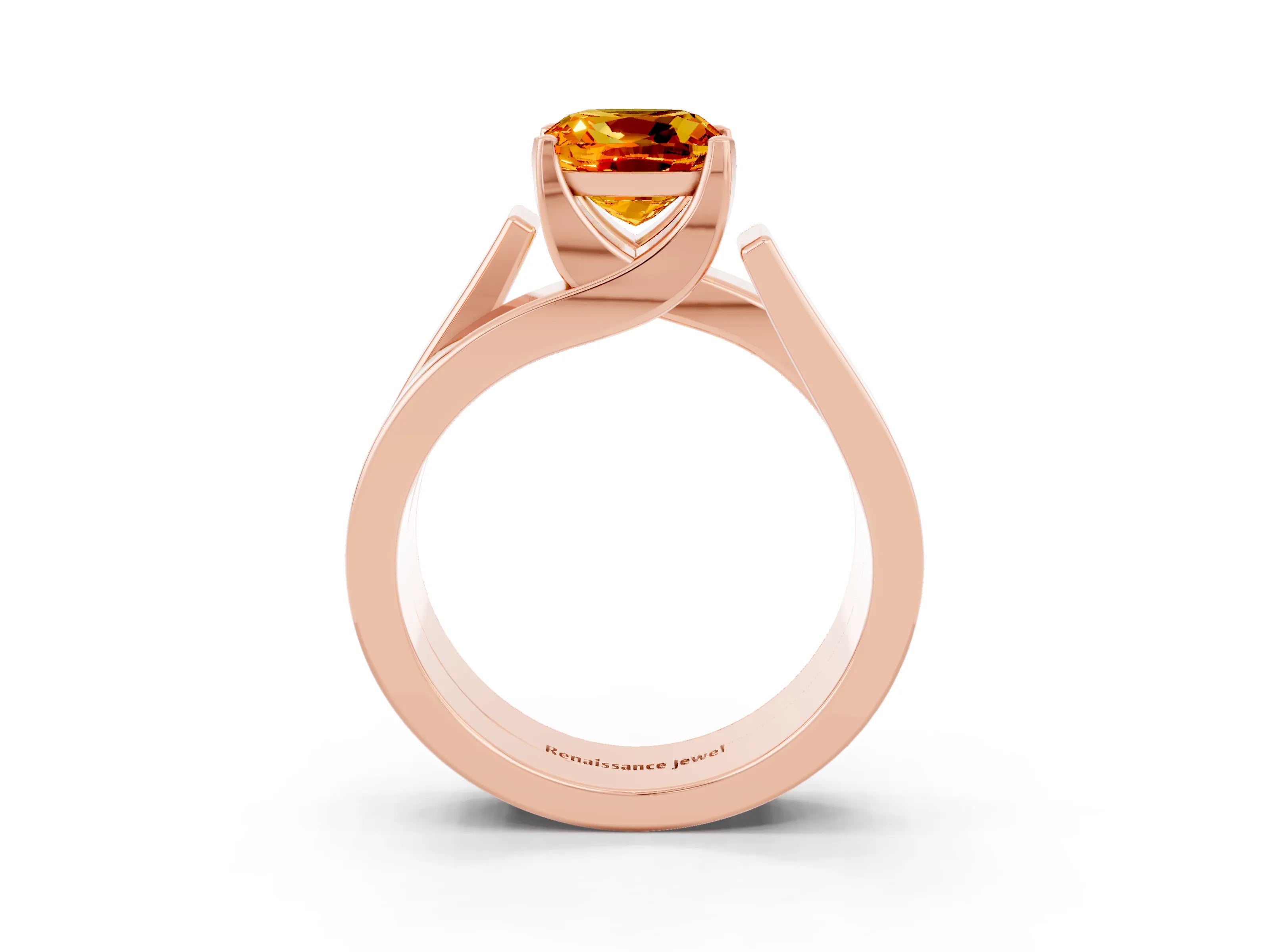 Rose gold Modern Tension Set Cushion Cut Citrine Solitaire Wide Band Ring_3