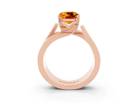 Rose gold Modern Tension Set Cushion Cut Citrine Solitaire Wide Band Ring_3