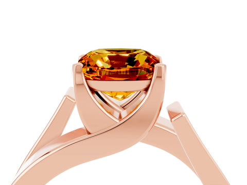 Rose gold Modern Tension Set Cushion Cut Citrine Solitaire Wide Band Ring_4