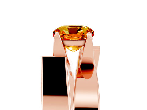 Rose gold Modern Tension Set Cushion Cut Citrine Solitaire Wide Band Ring_5