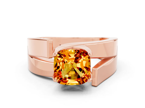Rose gold Modern Tension Set Cushion Cut Citrine Solitaire Wide Band Ring
