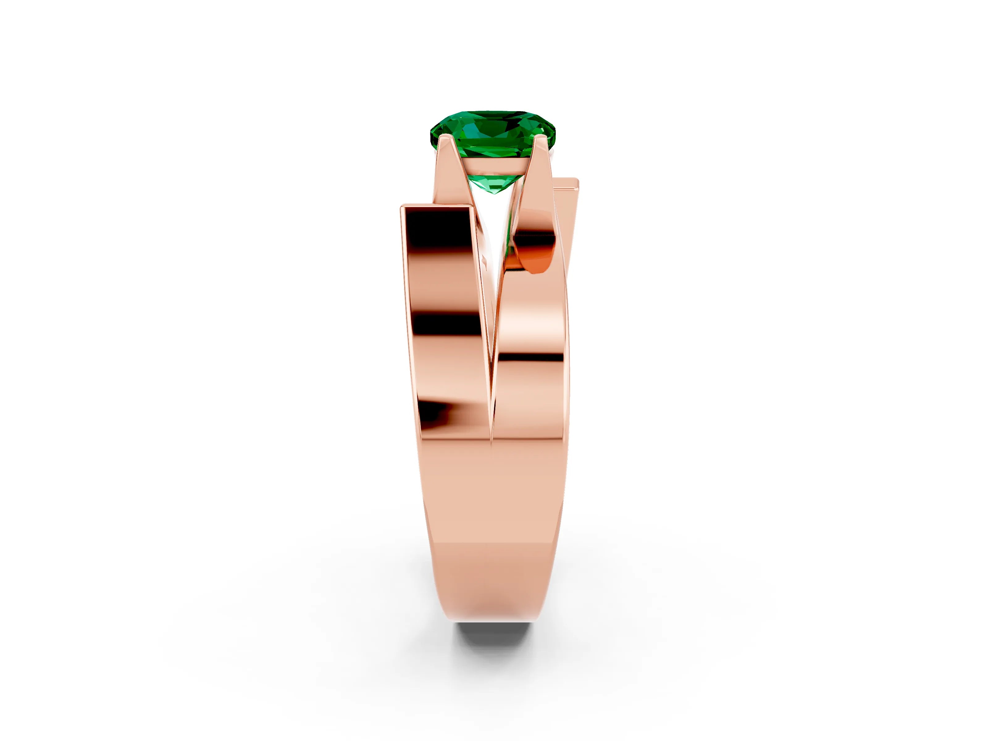 Rose gold Modern Tension Set Cushion Cut Emerald Solitaire Wide Band Ring_2