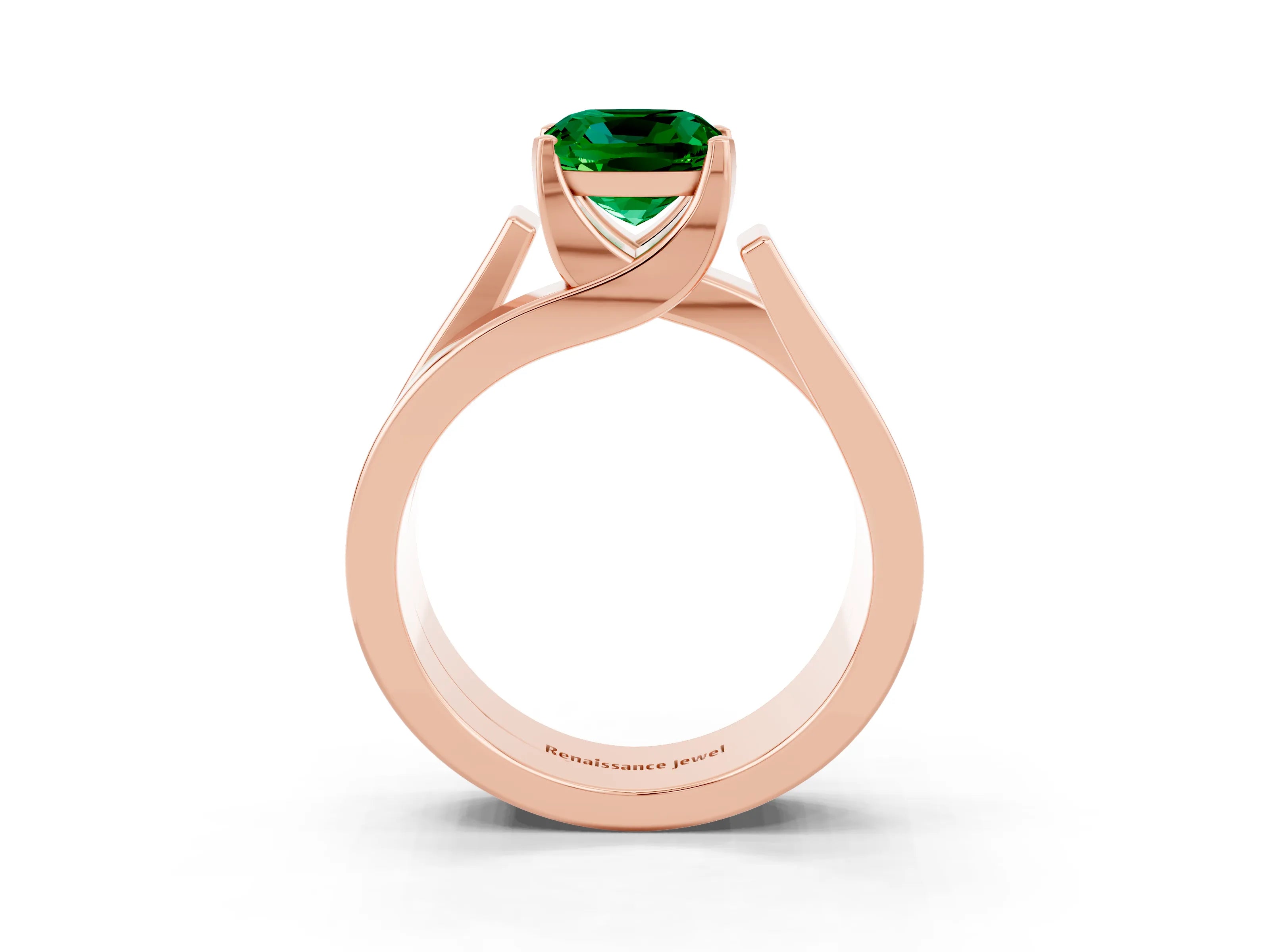 Rose gold Modern Tension Set Cushion Cut Emerald Solitaire Wide Band Ring_3