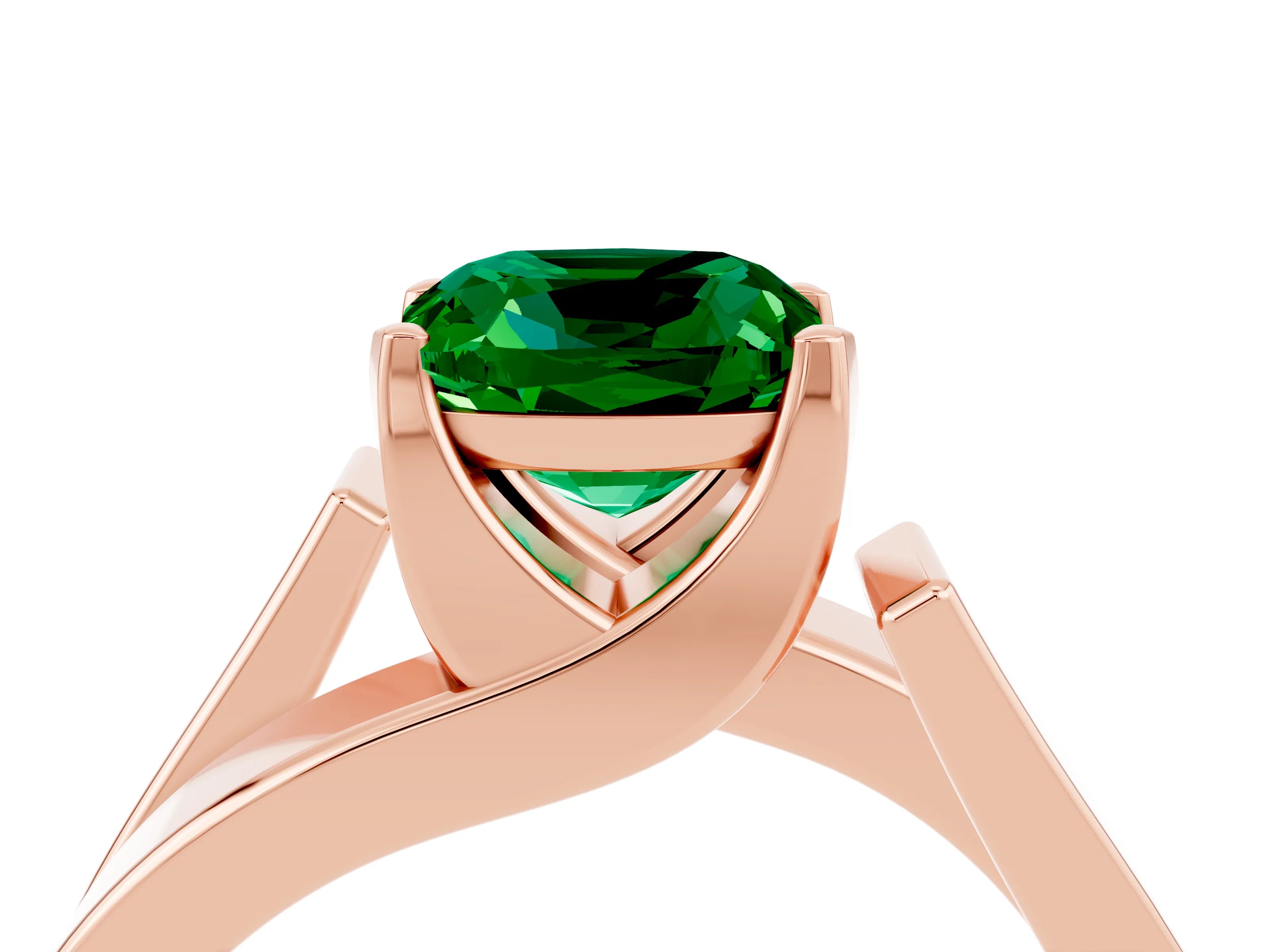 Rose gold Modern Tension Set Cushion Cut Emerald Solitaire Wide Band Ring_4
