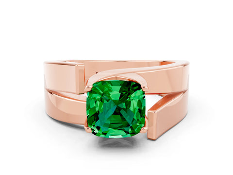 Rose gold Modern Tension Set Cushion Cut Emerald Solitaire Wide Band Ring