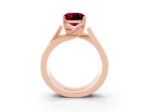 Rose gold Modern Tension Set Cushion Cut Garnet Solitaire Wide Band Ring_3