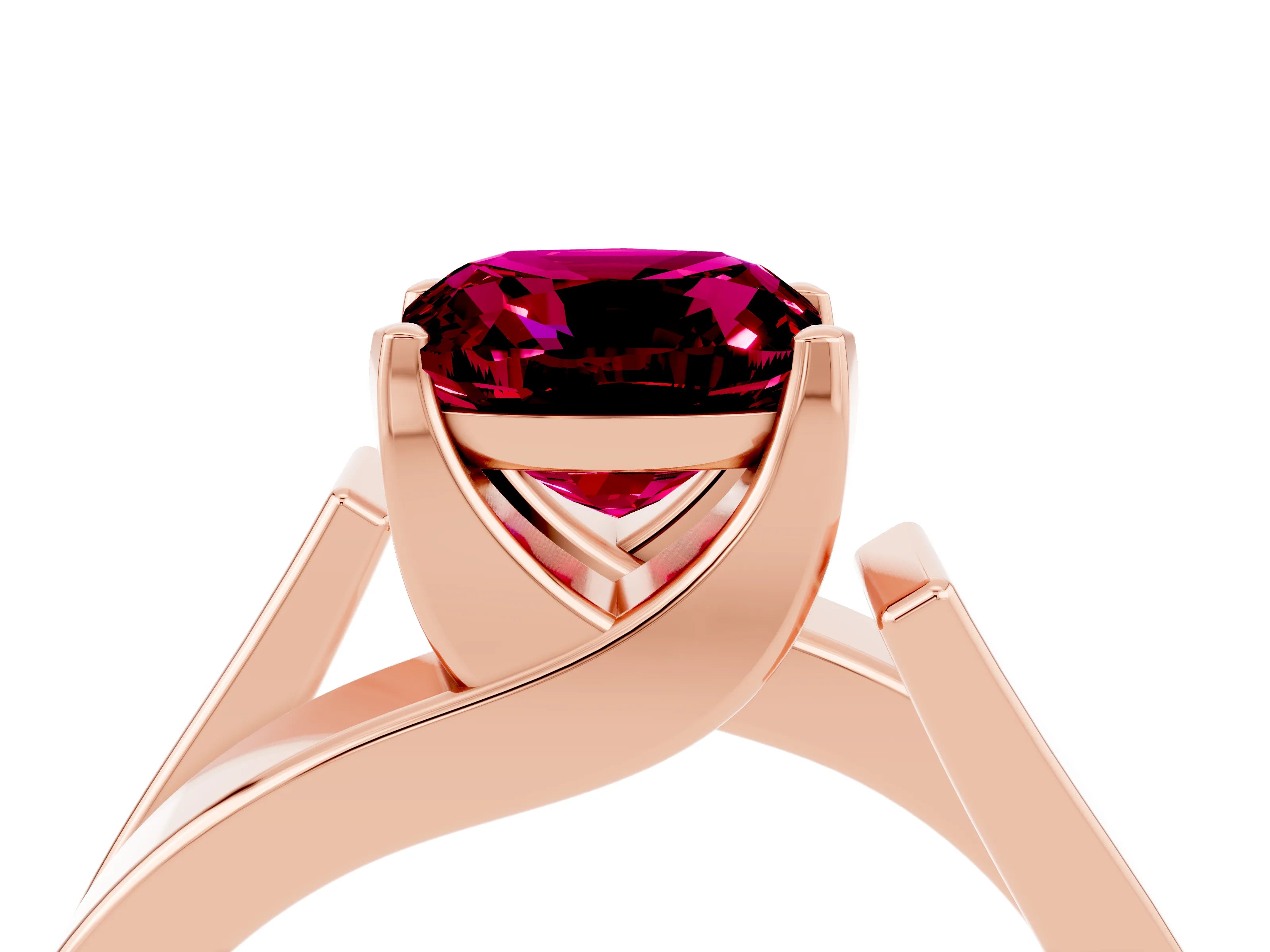 Rose gold Modern Tension Set Cushion Cut Garnet Solitaire Wide Band Ring_4