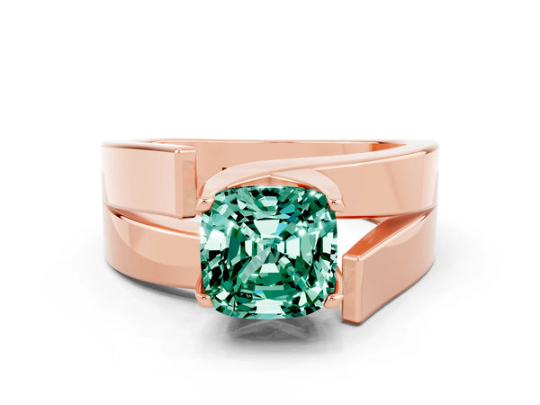 Rose gold Modern Tension Set Cushion Cut Green Sapphire Solitaire Wide Band Ring