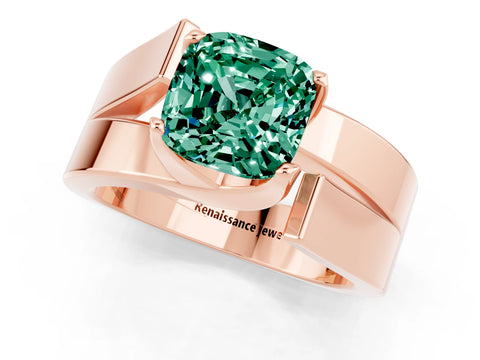 Rose gold Modern Tension Set Cushion Cut Green Sapphire Solitaire Wide Band Ring_1