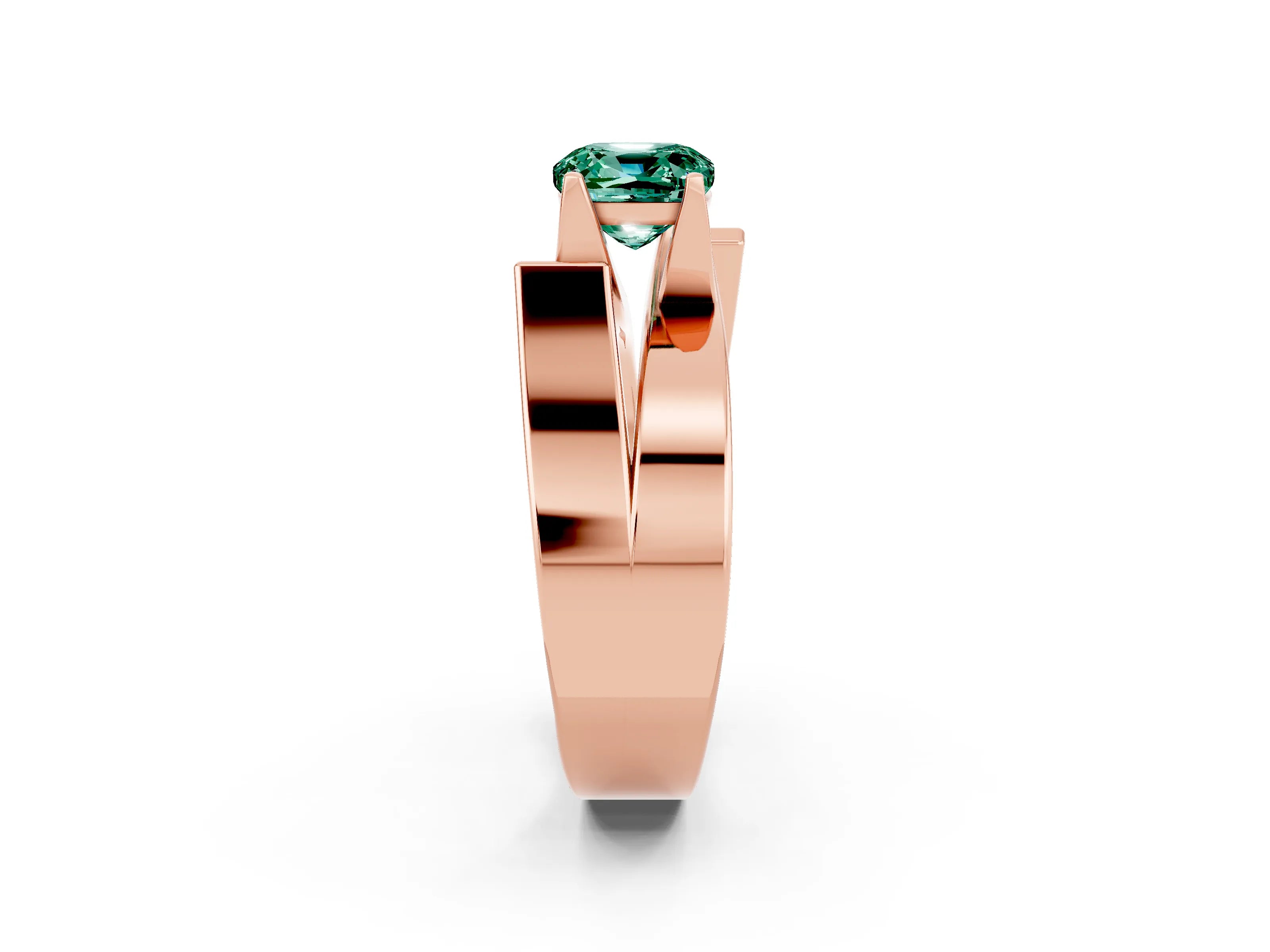 Rose gold Modern Tension Set Cushion Cut Green Sapphire Solitaire Wide Band Ring_2
