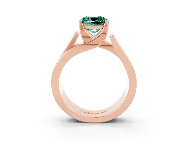 Rose gold Modern Tension Set Cushion Cut Green Sapphire Solitaire Wide Band Ring