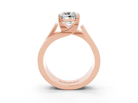 Rose gold Modern Tension Set Cushion Cut Moissanite Solitaire Wide Band Ring_3
