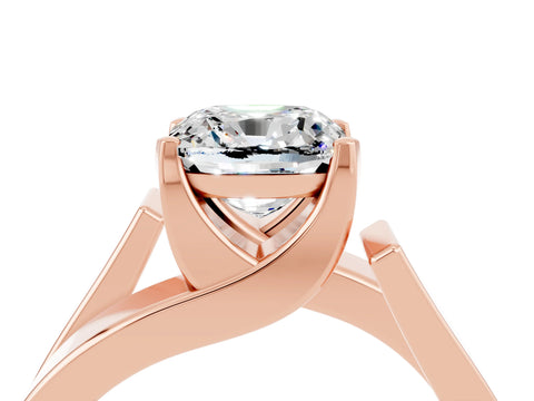 Rose gold Modern Tension Set Cushion Cut Moissanite Solitaire Wide Band Ring_4