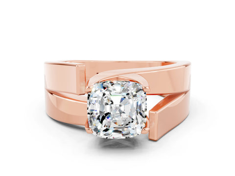 Rose gold Modern Tension Set Cushion Cut Moissanite Solitaire Wide Band Ring