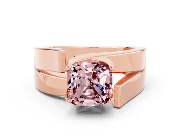 Rose gold Modern Tension Set Cushion Cut Morganite Solitaire Wide Band Ring