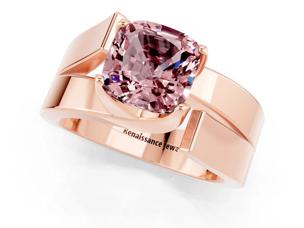 Rose gold Modern Tension Set Cushion Cut Morganite Solitaire Wide Band Ring