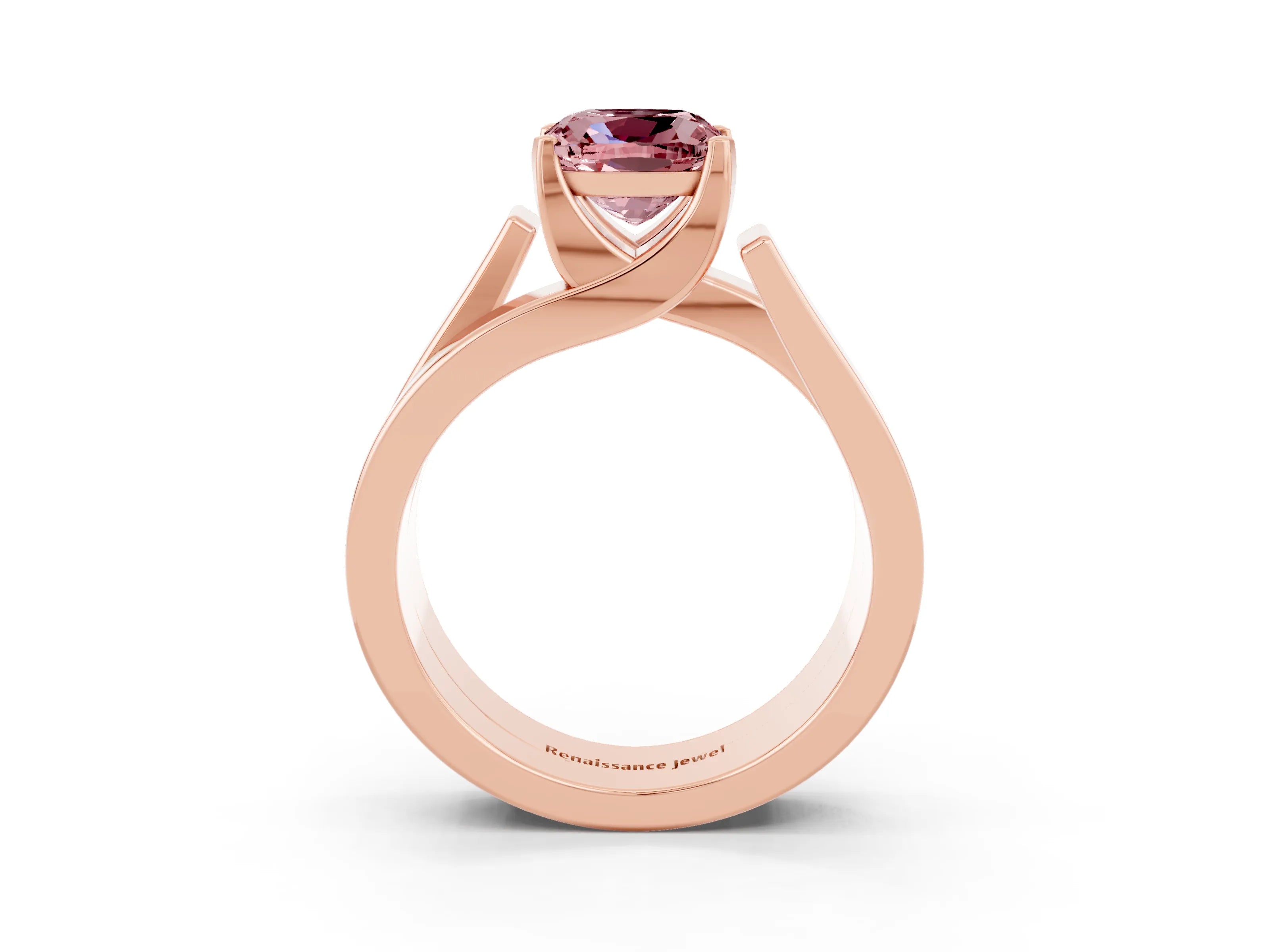 Rose gold Modern Tension Set Cushion Cut Morganite Solitaire Wide Band Ring_3