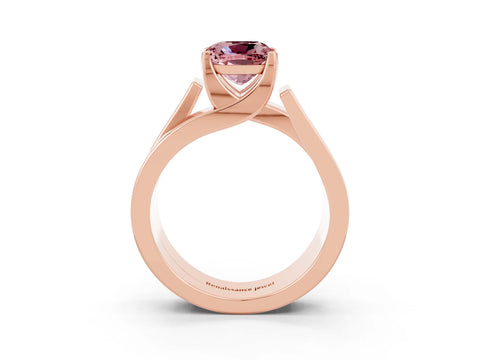 Rose gold Modern Tension Set Cushion Cut Morganite Solitaire Wide Band Ring_3