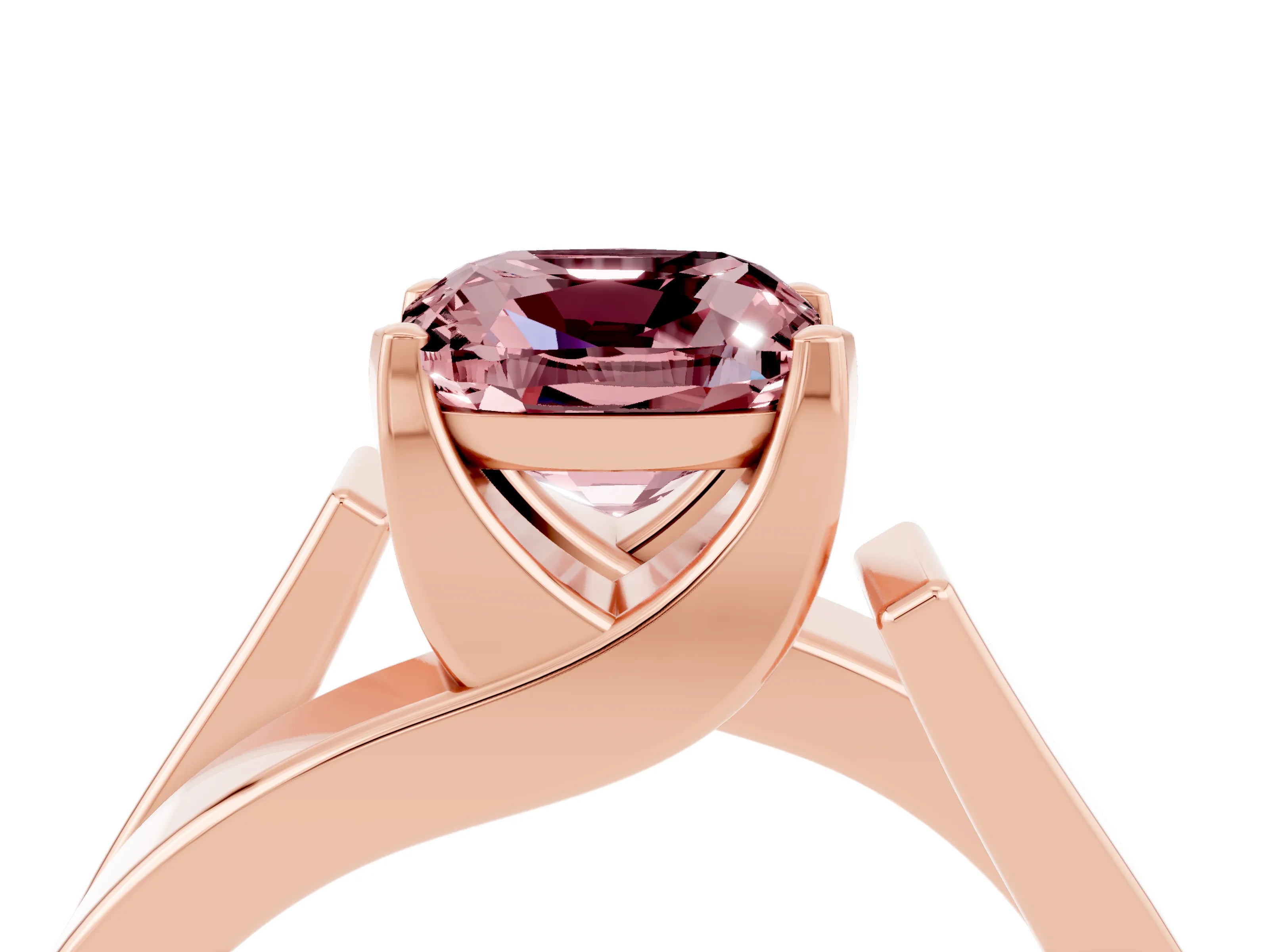 Rose gold Modern Tension Set Cushion Cut Morganite Solitaire Wide Band Ring_4
