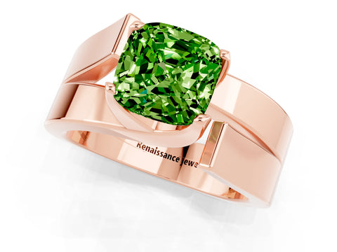 Rose gold Modern Tension Set Cushion Cut Peridot Solitaire Wide Band Ring_1