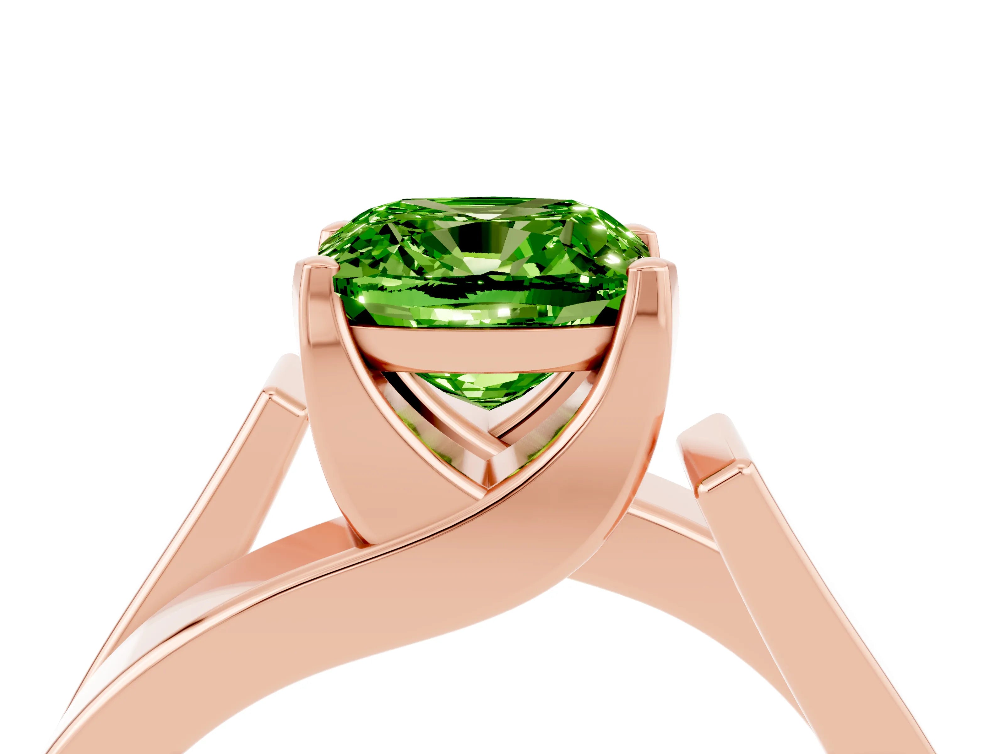 Rose gold Modern Tension Set Cushion Cut Peridot Solitaire Wide Band Ring_4