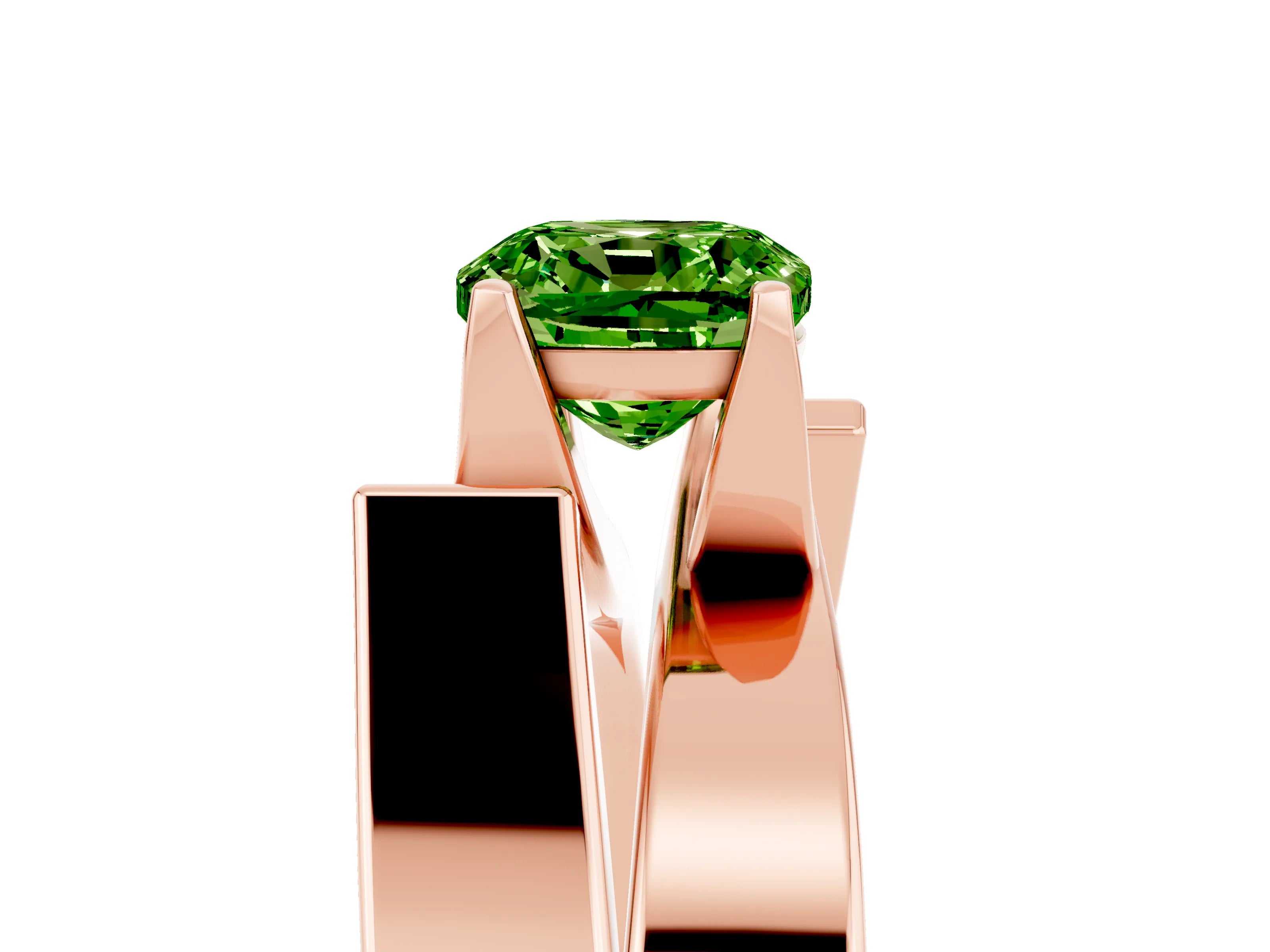 Rose gold Modern Tension Set Cushion Cut Peridot Solitaire Wide Band Ring_5