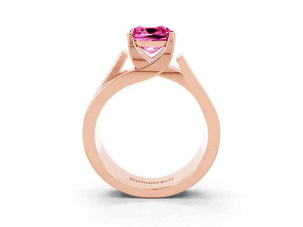 Rose gold Modern Tension Set Cushion Cut Pink Sapphire Solitaire Wide Band Ring