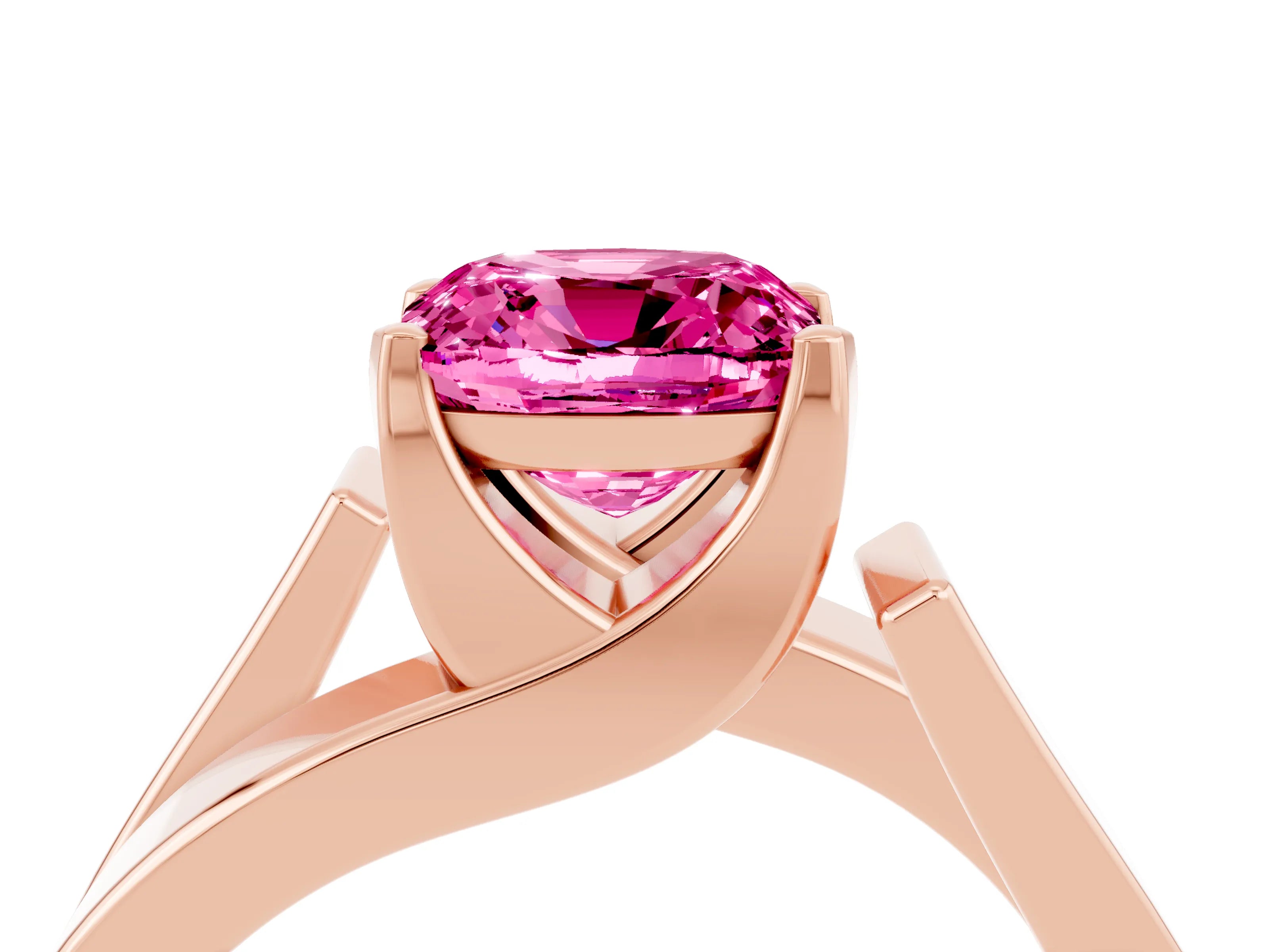 Rose gold Modern Tension Set Cushion Cut Pink Sapphire Solitaire Wide Band Ring_16