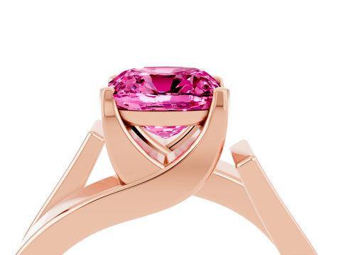 Rose gold Modern Tension Set Cushion Cut Pink Sapphire Solitaire Wide Band Ring_16