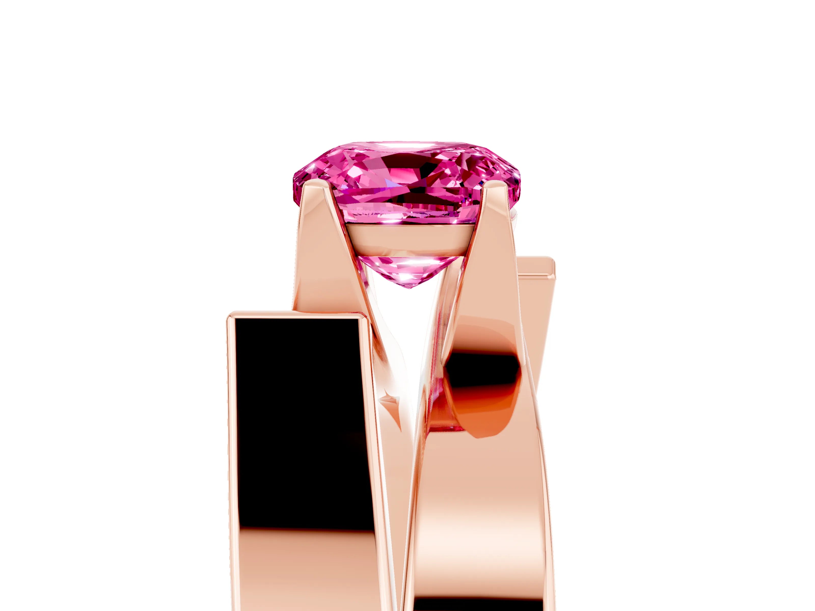 Rose gold Modern Tension Set Cushion Cut Pink Sapphire Solitaire Wide Band Ring_17