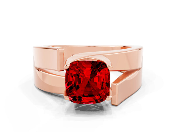 Rose gold Modern Tension Set Cushion Cut Ruby Solitaire Wide Band Ring