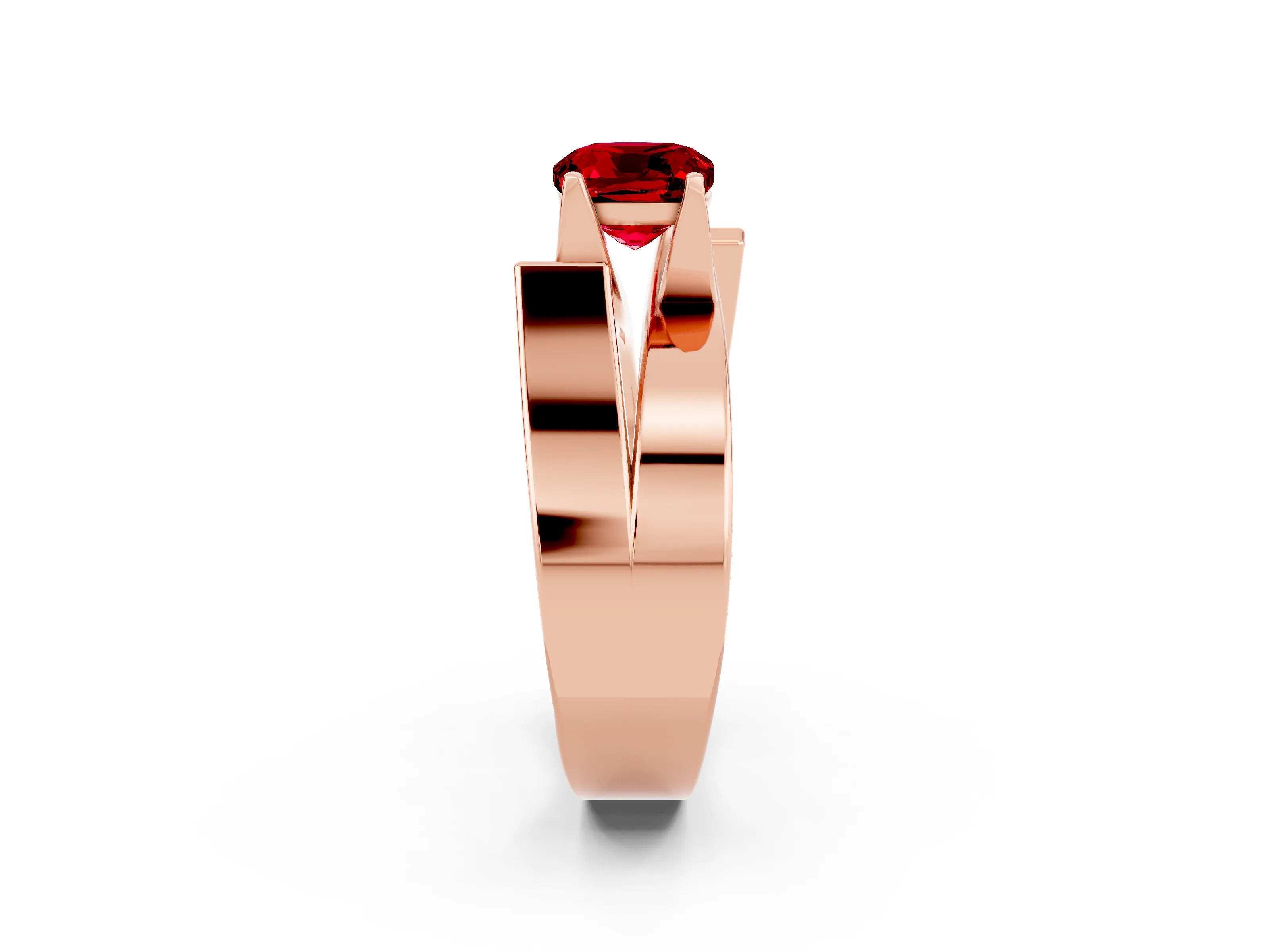 Rose gold Modern Tension Set Cushion Cut Ruby Solitaire Wide Band Ring_2