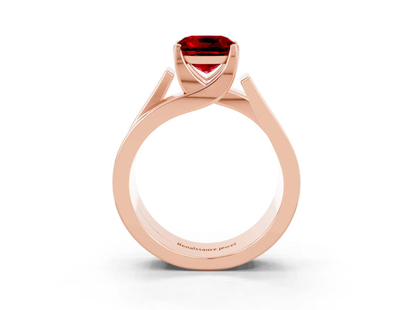 Rose gold Modern Tension Set Cushion Cut Ruby Solitaire Wide Band Ring