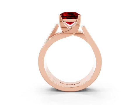Rose gold Modern Tension Set Cushion Cut Ruby Solitaire Wide Band Ring_3