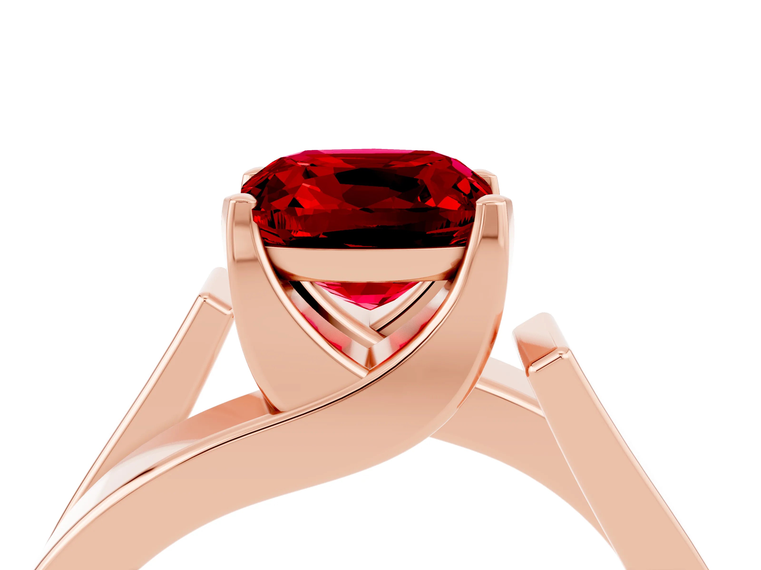 Rose gold Modern Tension Set Cushion Cut Ruby Solitaire Wide Band Ring_4