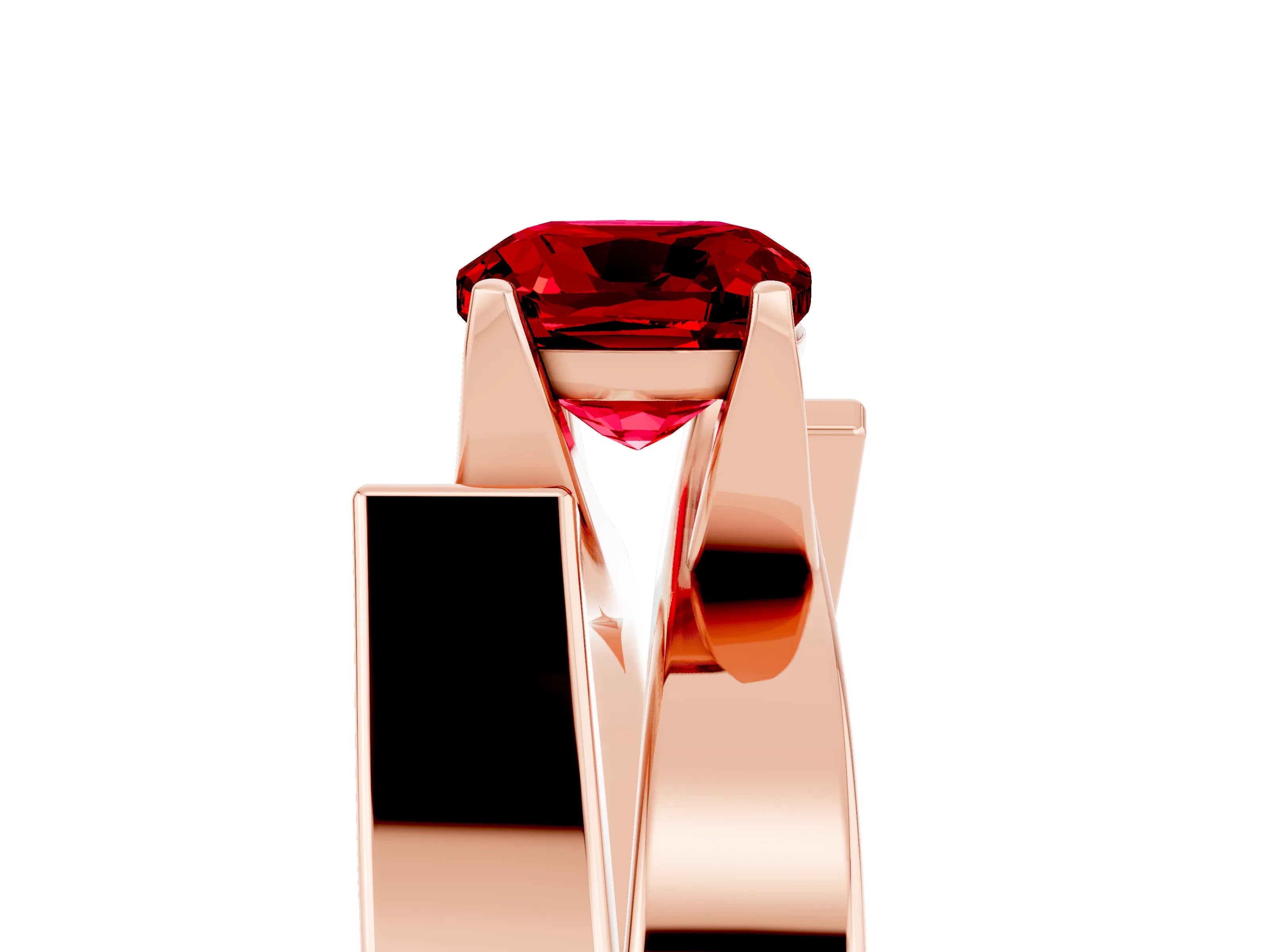 Rose gold Modern Tension Set Cushion Cut Ruby Solitaire Wide Band Ring_5