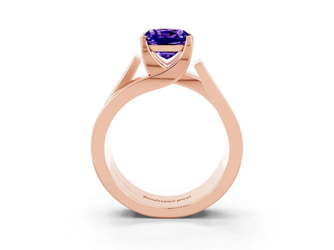 Rose gold Modern Tension Set Cushion Cut Tanzanite Solitaire Wide Band Ring_3