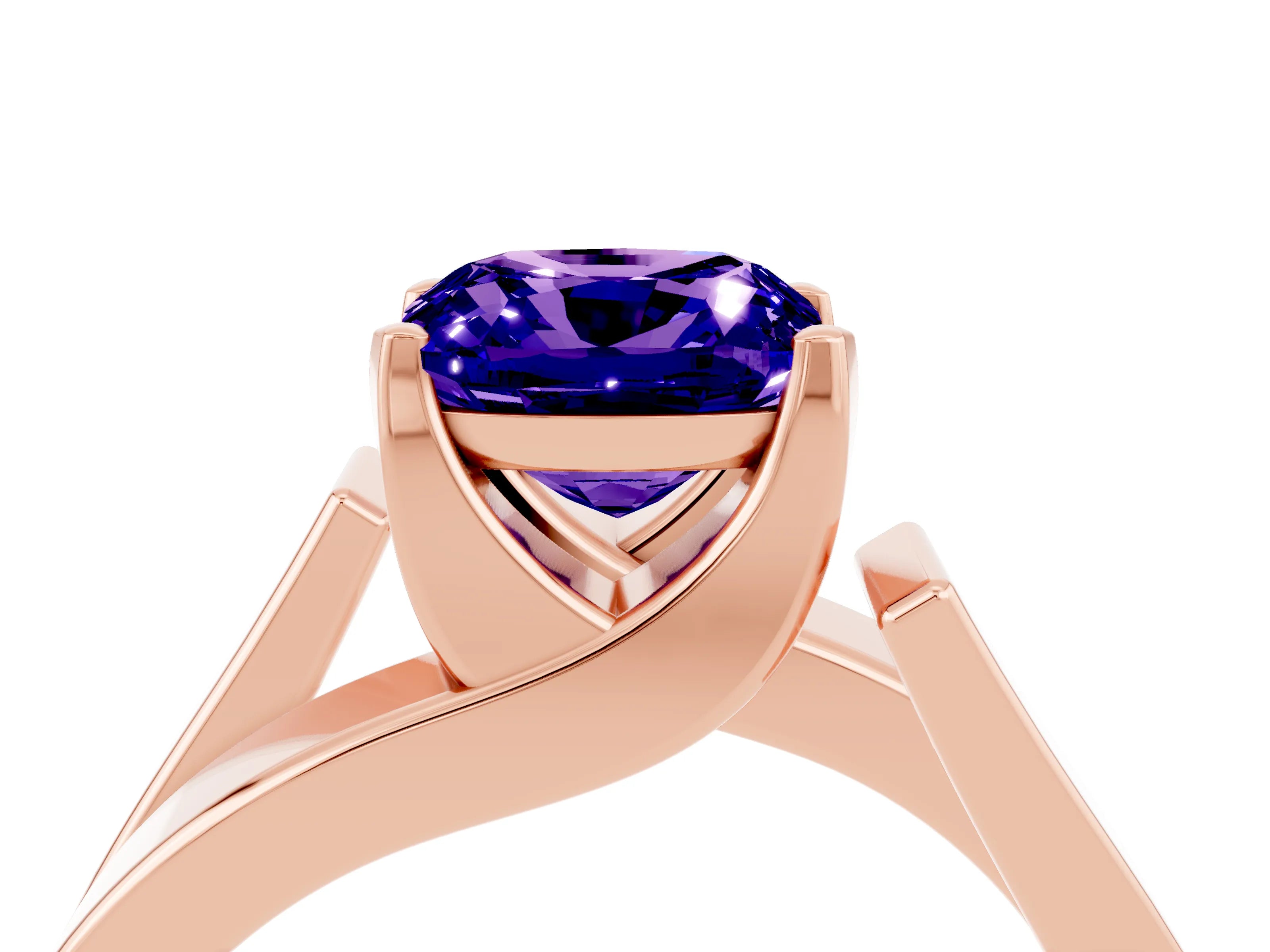 Rose gold Modern Tension Set Cushion Cut Tanzanite Solitaire Wide Band Ring_4
