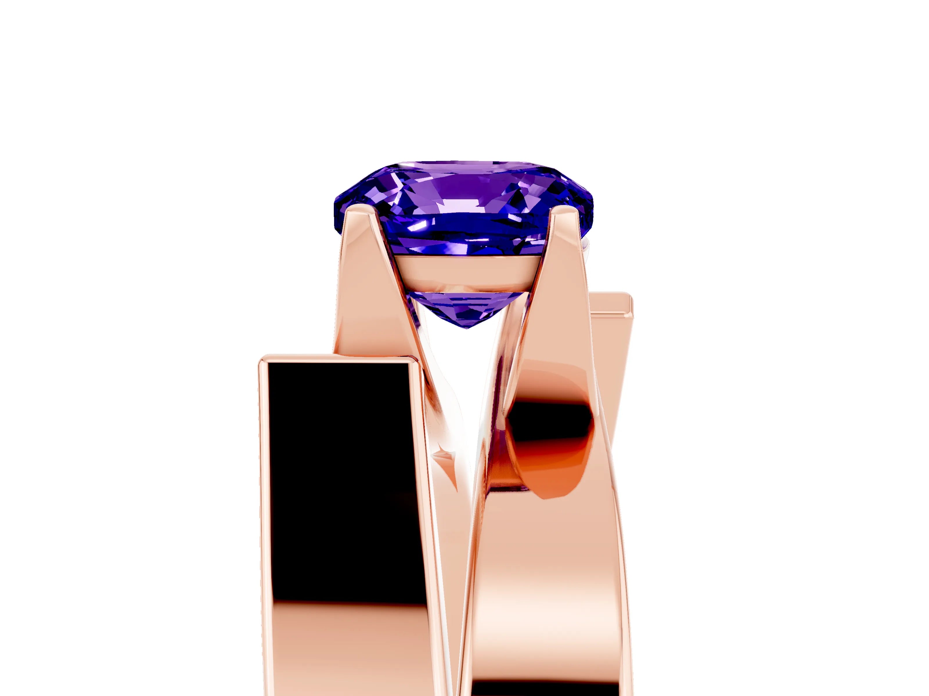 Rose gold Modern Tension Set Cushion Cut Tanzanite Solitaire Wide Band Ring_5