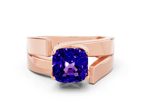 Rose gold Modern Tension Set Cushion Cut Tanzanite Solitaire Wide Band Ring