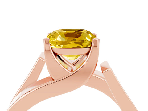Rose gold Modern Tension Set Cushion Cut Yellow Sapphire Solitaire Wide Band Ring_16