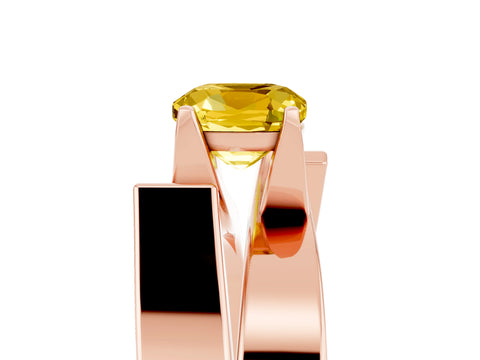 Rose gold Modern Tension Set Cushion Cut Yellow Sapphire Solitaire Wide Band Ring_17