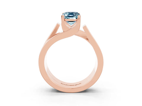 Rose gold Modern Tension Set Emerald Cut Aquamarine Solitaire Wide Band Ring_15